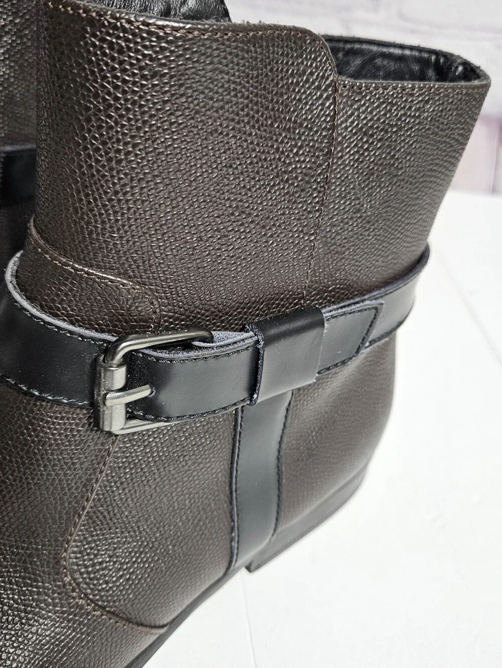 Calvin Klein Black Leather Ankle Boots with Buckle Strap
